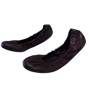 Burberry Leather Plaid Packable Shoes Women's Purple Slip-On Ballet Flat Comfort